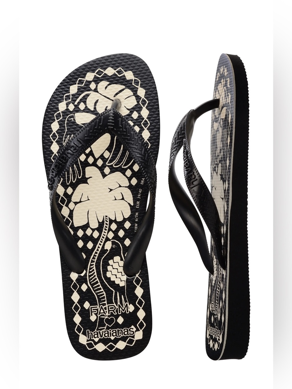 Havaianas x Farm Rio Black & Cream Tropical Graphic Flip Flops Size 9